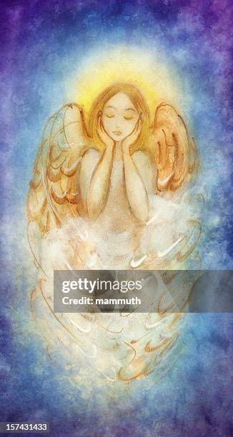 ilustraciones, imágenes clip art, dibujos animados e iconos de stock de sueños angel - aureola