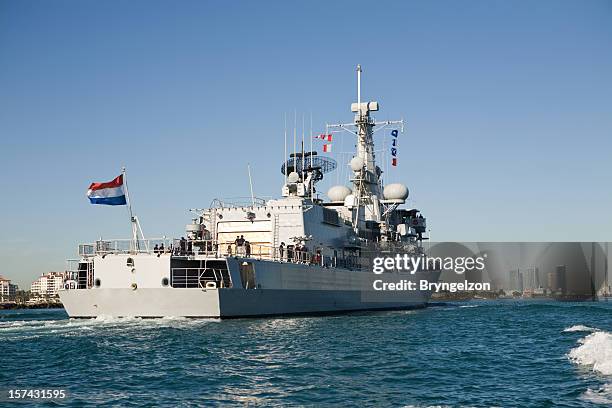 french naval ship entering miami - french warship stock pictures, royalty-free photos & images