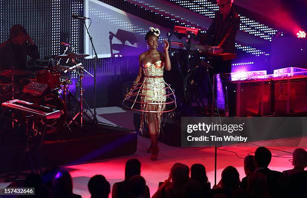 Shingai Shoniwa of Noisettes perfoms at the British Olympic Ball at the Grosvenor Hotel on November 30, 2012 in London, England.