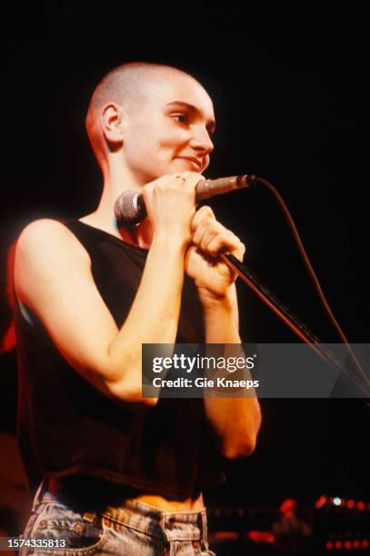 Irish singer Sinead O'Connor performs on stage at Vooruit, Gent, Belgium, 14th March 1988.