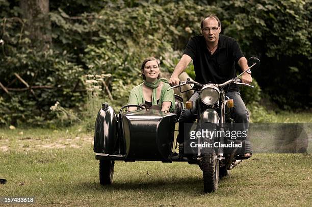 motorcyccle with side car - motorcycle side car stock pictures, royalty-free photos & images