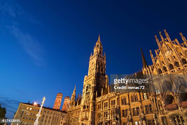 munich new tower hall - munich night stock pictures, royalty-free photos & images