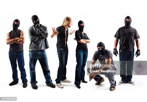 robbers isolated on white background - balaclava stock pictures, royalty-free photos & images