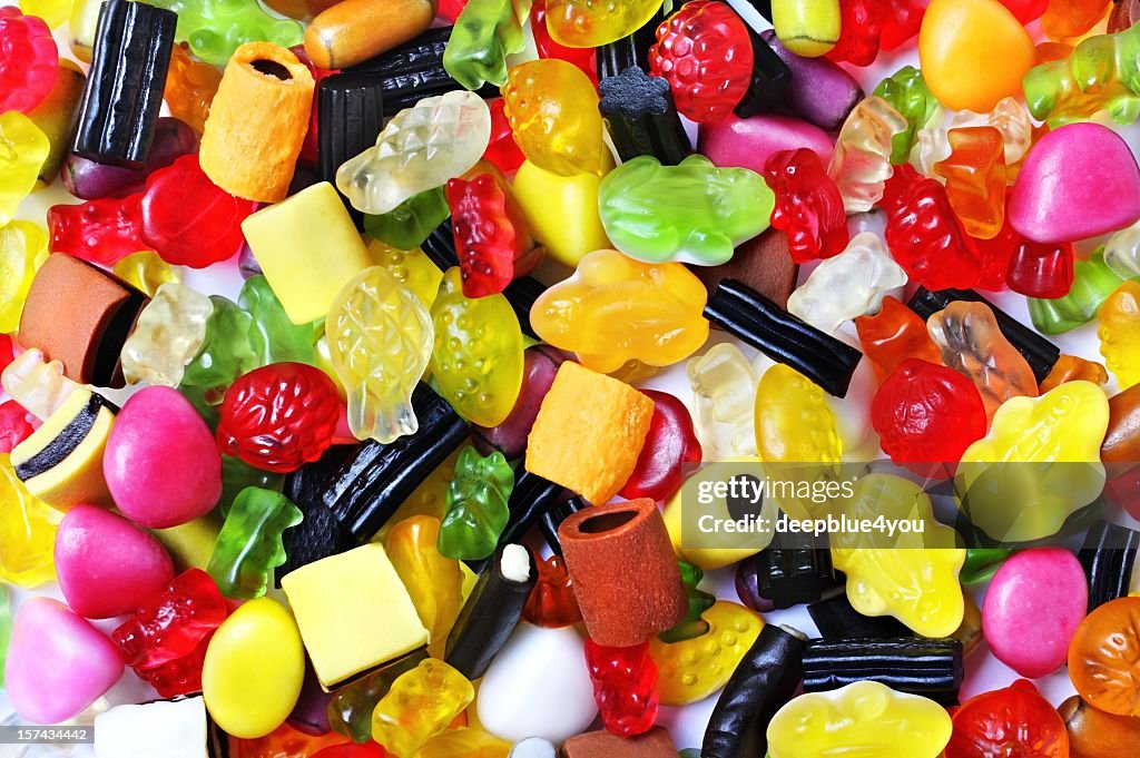 Colorful gummibears sweets licorice background