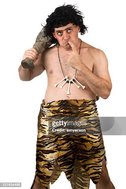 höhlenmann denken - steinzeit mensch stock-fotos und bilder