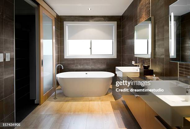 luxurious bathroom - free standing bath stock pictures, royalty-free photos & images