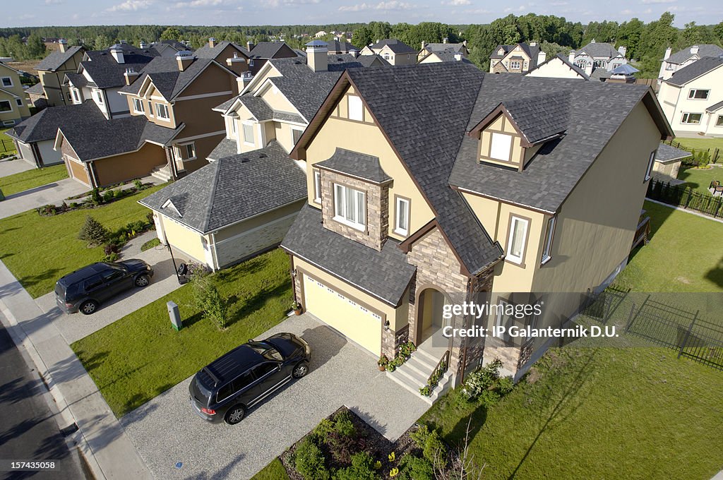 High angle view of suburban houses