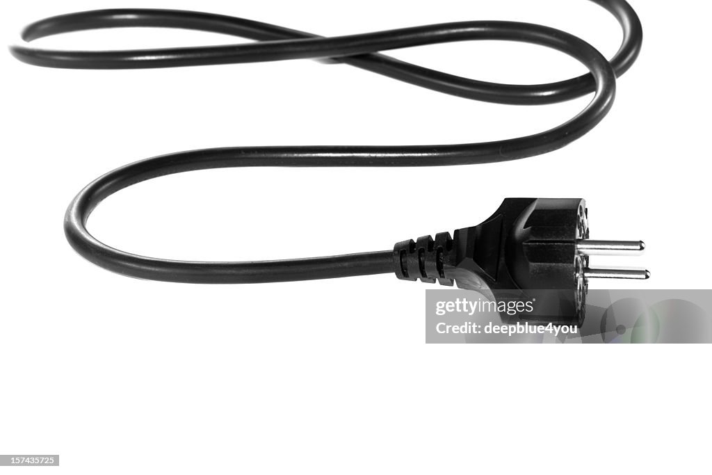 Black electric cable isolated on white background