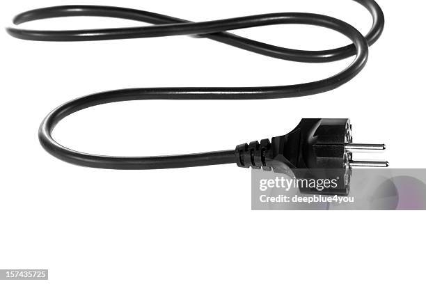 black electric cable isolated on white background - electrical plug stock pictures, royalty-free photos & images