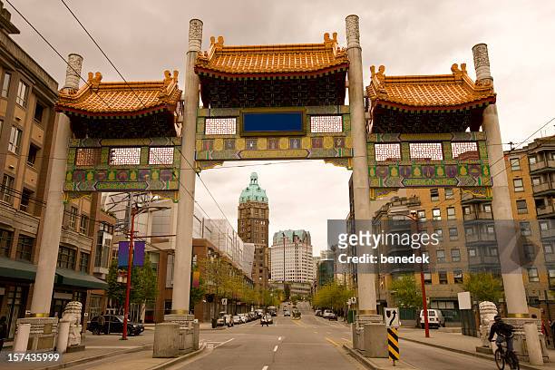 vancouver chinatown and millenium gate - chinatown stock pictures, royalty-free photos & images