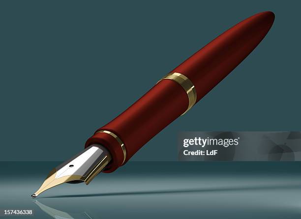 red fountain pen - red pen single object stock pictures, royalty-free photos & images