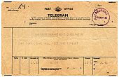 Good news telegram to Cardington, 1941