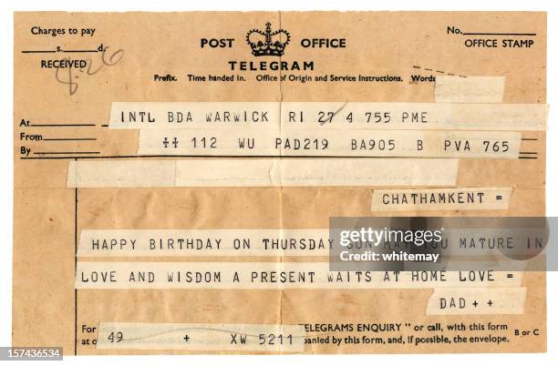 old british birthday congratulations telegram - telegram stock pictures, royalty-free photos & images