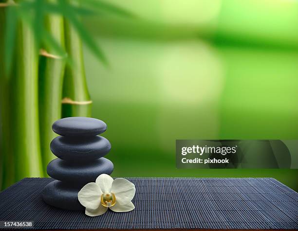 bamboo balance - orchid arrangement stock pictures, royalty-free photos & images