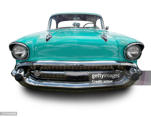 torquoise 1957 chevy - front view of car stock pictures, royalty-free photos & images