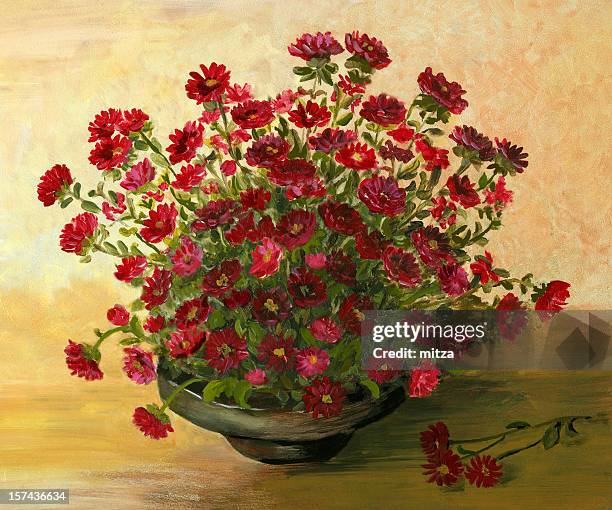 acrylic painting  with red  little  flowers arrangement - vase stock illustrations