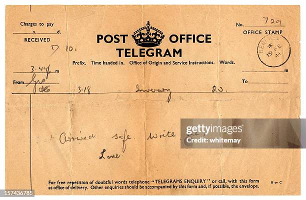 'arrived safe' telegram to scotland, 1941 - 1941 stock pictures, royalty-free photos & images