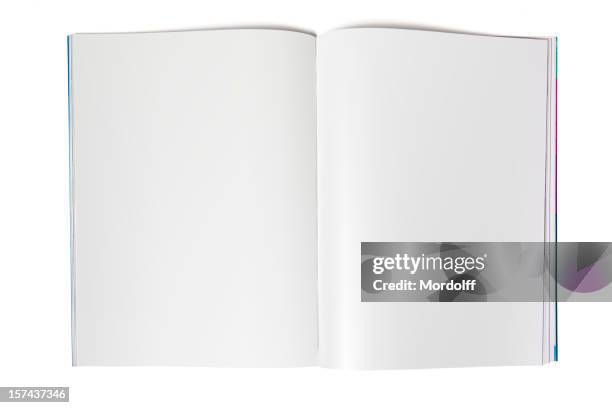 vide magazine sur blanc évasé - page livre photos et images de collection