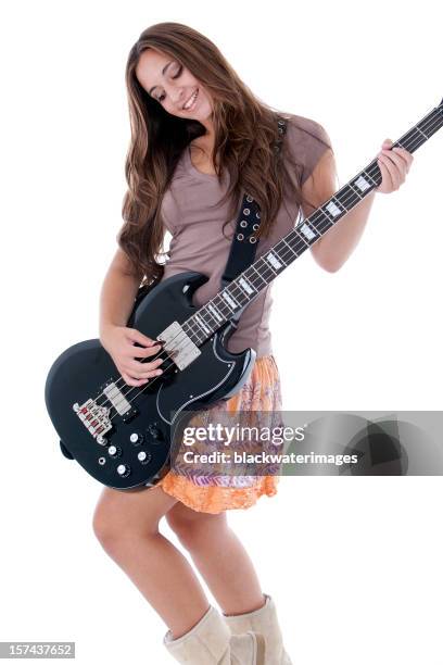 jugando bass - girl playing bass guitar fotografías e imágenes de stock