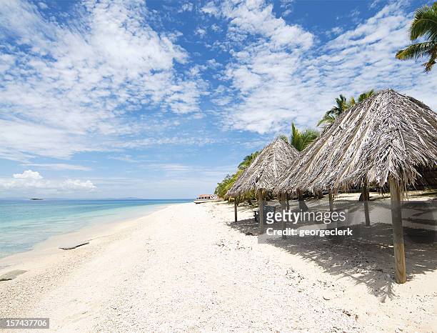 tropical pacific island beach - fiji hut stock pictures, royalty-free photos & images
