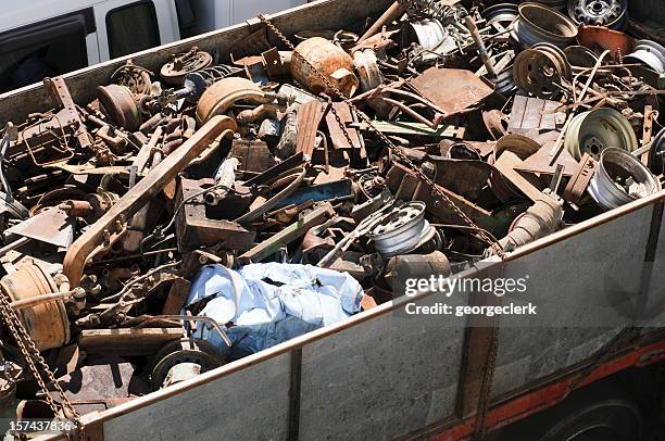 truckload of scrap metal - automotive parts stock pictures, royalty-free photos & images