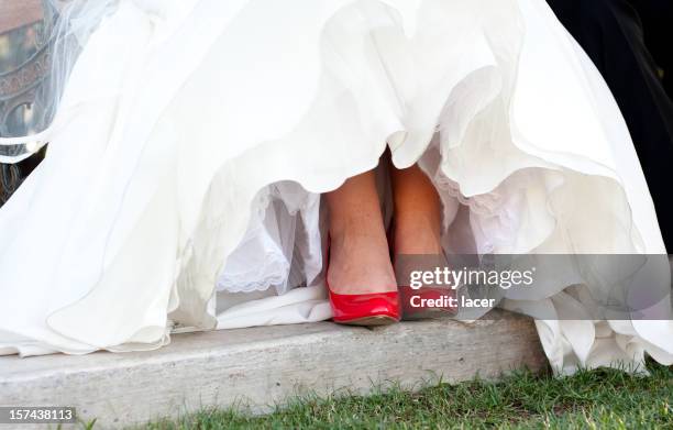 red wedding shoes ii - red shoe stockfoto's en -beelden