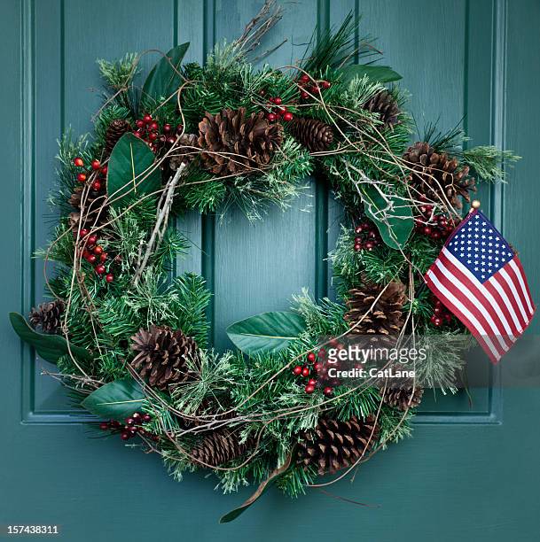 holiday wreath - patriotic christmas stock pictures, royalty-free photos & images