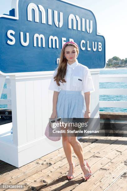 Joey King attends Miu Miu Summer Club Malibu at the Malibu Pier on July 26, 2023 in Malibu, California.