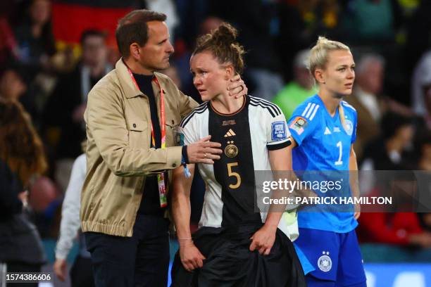 Germany's defender Marina Hegering reacts after a draw during the Australia and New Zealand 2023 Women's World Cup Group H football match between...