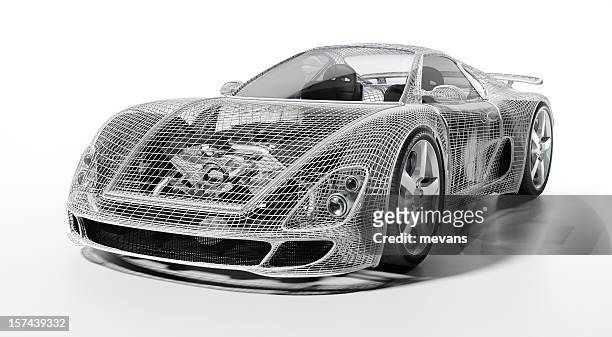 car design - car wireframe stockfoto's en -beelden
