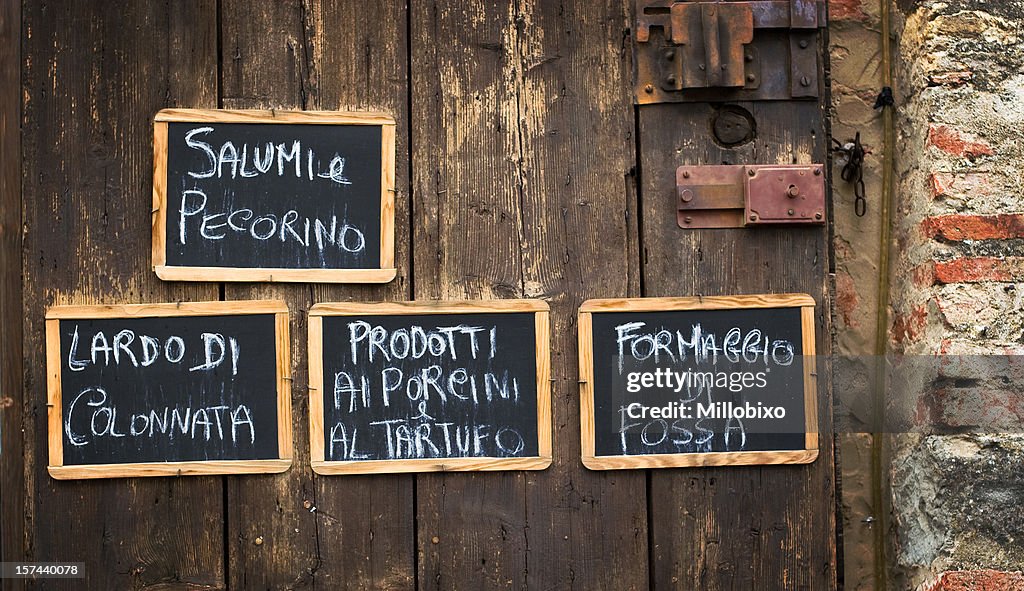 Italian food written on blackboards