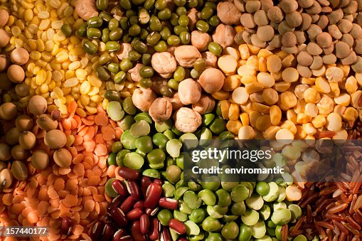 Assorted bean, pea and grain background. Assorted bean, pea and grain background.