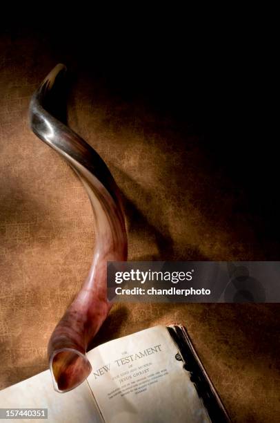 shofar with bible - shofar stock pictures, royalty-free photos & images