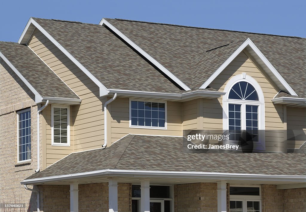 New Residential House; Architectural Asphalt Shingle Roof, Vinyl Siding