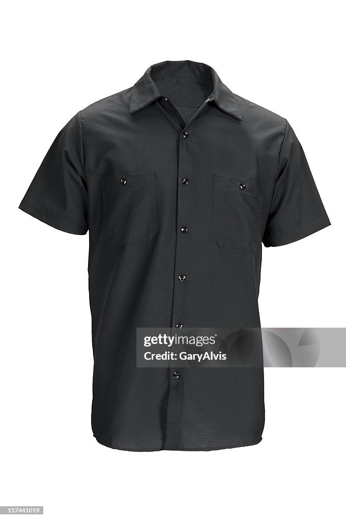 Men's black, short sleeved shirt-isolated on white w/clipping path