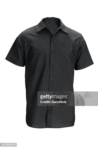 men's black, short sleeved shirt-isolated on white w/clipping path - shirt stock pictures, royalty-free photos & images
