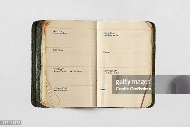 aged calendar from 1950 showing one week - week stock pictures, royalty-free photos & images
