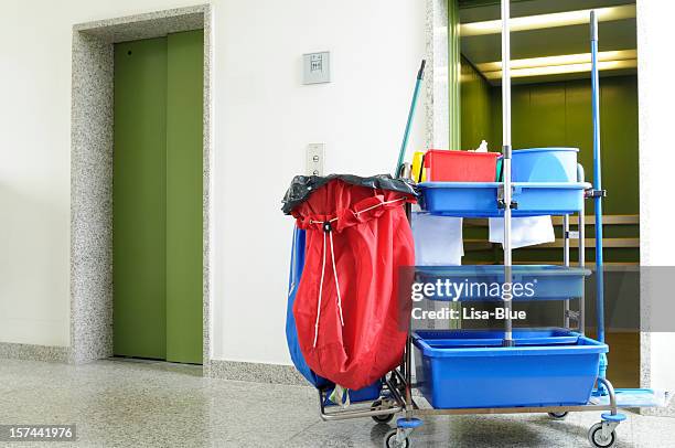 cleaning equipment in hospital - hospital cart stock pictures, royalty-free photos & images