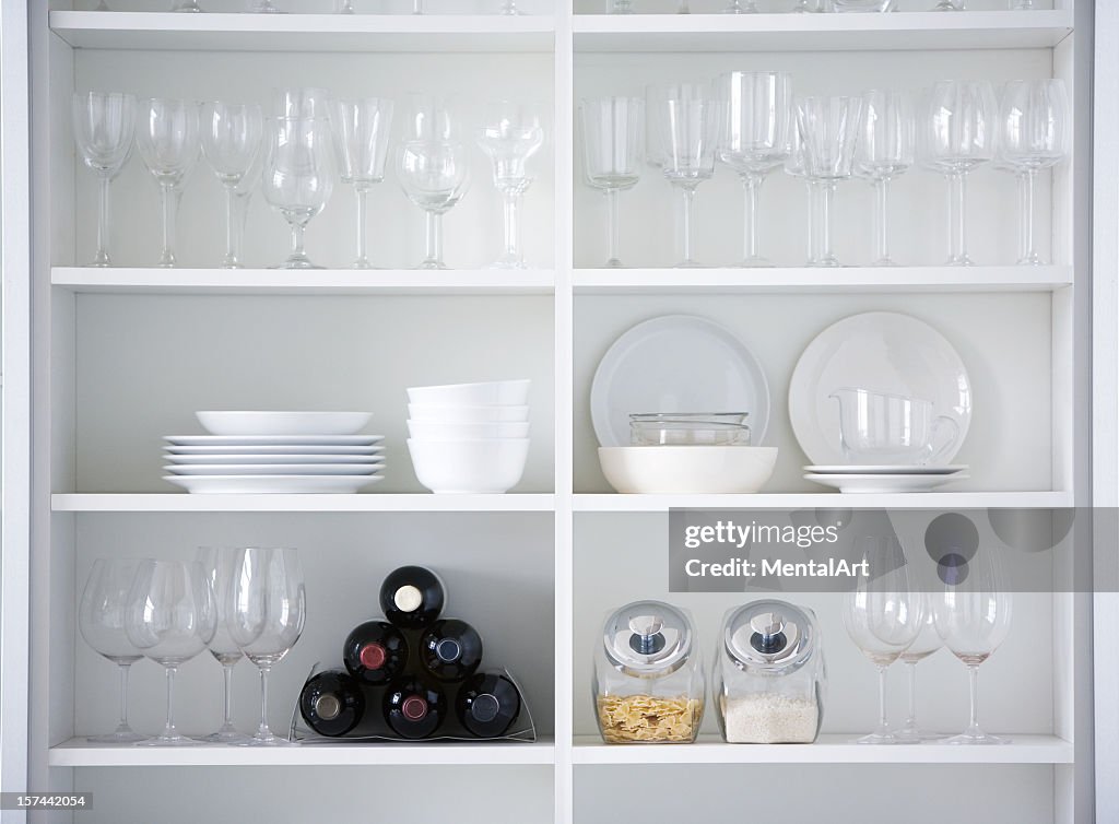 Kitchen cupboard, interior design in white color