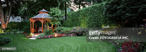 garden at night - garden stock pictures, royalty-free photos & images
