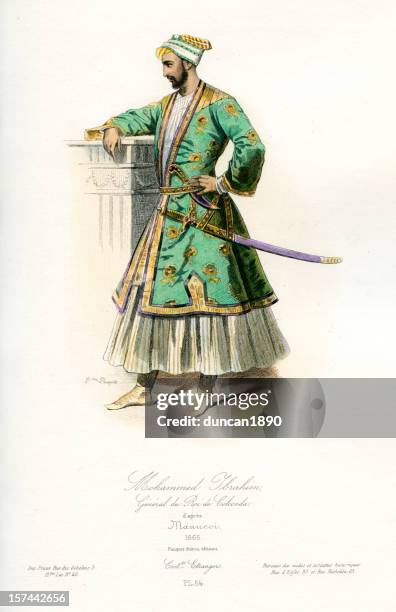 mohammed ibrahim mughal emperor - asian model man stock illustrations
