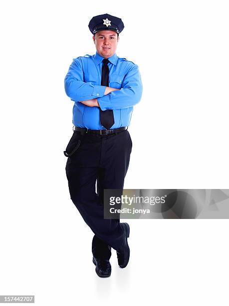 portrait of police officer standing on white background - police respect stock pictures, royalty-free photos & images