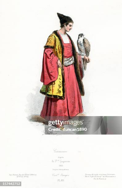 circassian in period costume - north caucasus stock illustrations