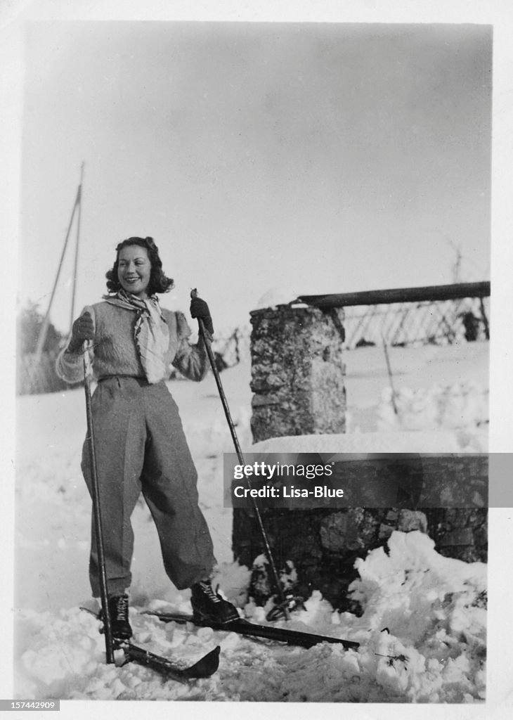 Young Woman with Ski. Winter Holidays, 1935. Black And White