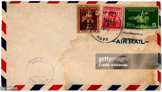 philippine islands victory stamps on envelope 1945 - manilla envelop stockfoto's en -beelden