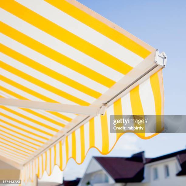 awning - striped awning stock pictures, royalty-free photos & images