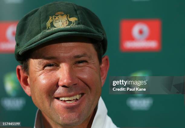 Ricky Ponting of Australia addresses a media conference after playing his last International cricket match during day four of the Third Test Match...