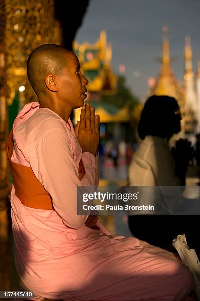 Burmese nun prays at the Shwedagon pagoda on November 30, 2012 in downtown Yangon, Myanmar. Business opportunities are expanding in the Southeast...