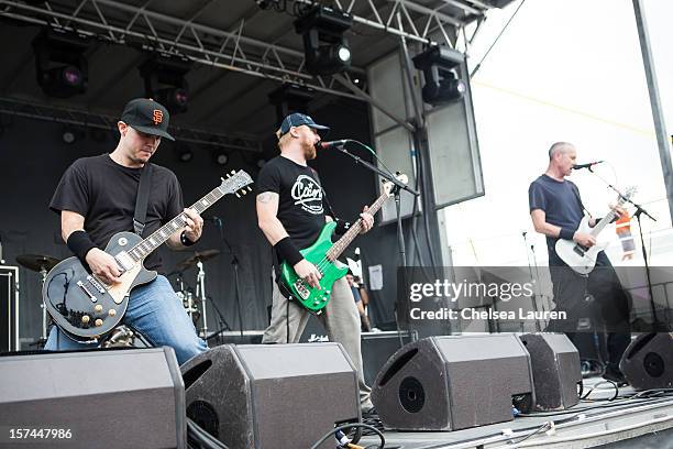 Guitarist Dan Beeman, bassist Dave Case and vocalist Page Hamilton of Helmet perform onboard Shiprocked! cruise on November 30, 2012 in Fort...