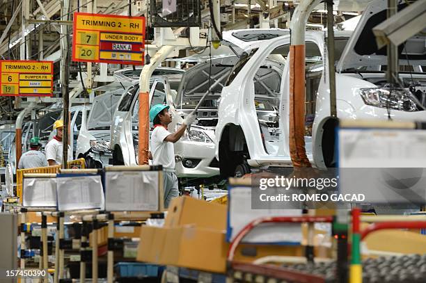 Indonesian workers inspect shells of Toyota vehicles at the assembly line of Toyota Motor's Indonesian unit, Toyota Motor Manufacturing Indonesia...